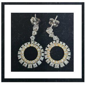 ✔️ 14K Yellow & White Gold Diamond Drop Double Circle Earrings 2.20CT Total ✔️